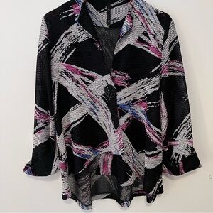 IC Connie K Womens Lagenlook Artsy Kimono Jacket Open Weave Asymmetrical Sz. L
